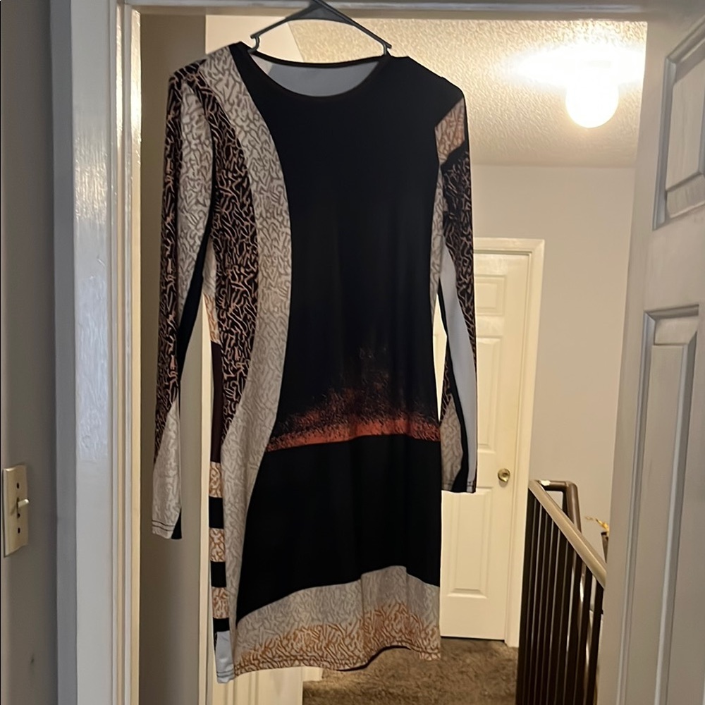 Elegant Black and Beige Patterned Dress